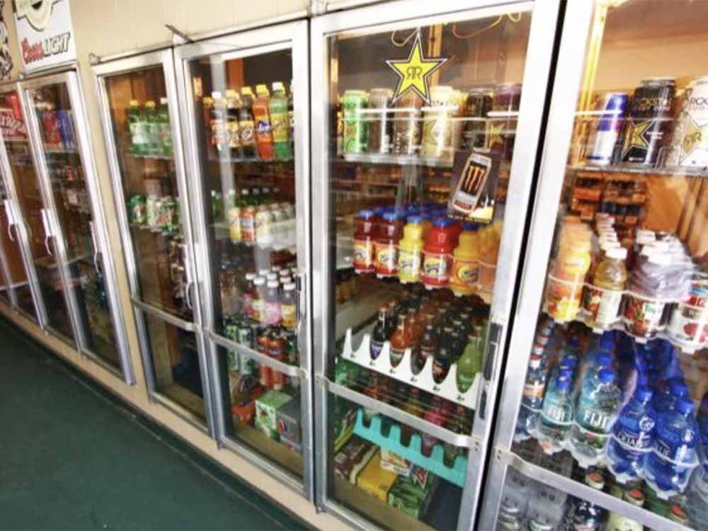 A row of refrigerators in the general store at HAT CREEK RESORT & RV PARK