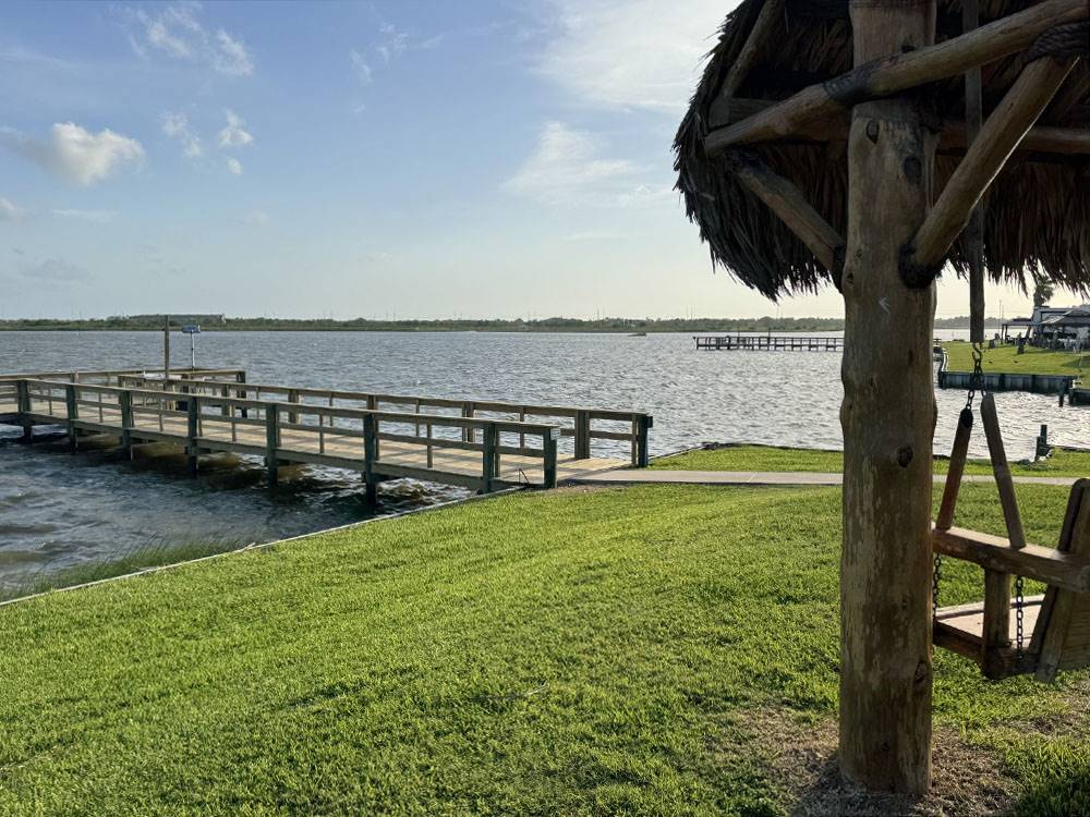 A view of 2 piers on the bay