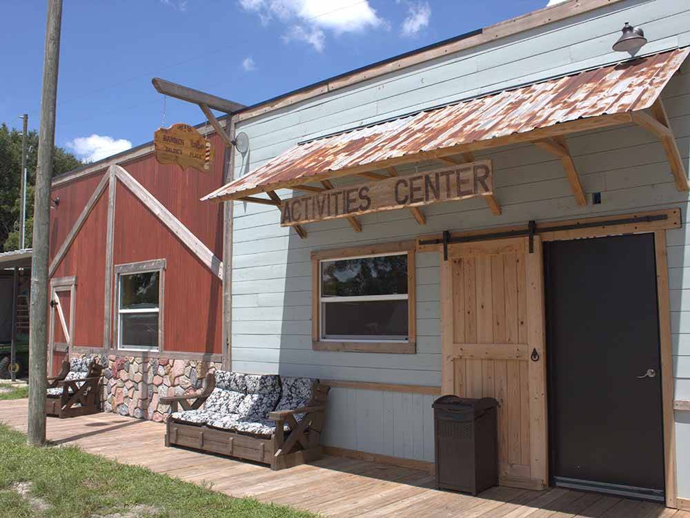 The rustic looking activities center at WILDWOOD RV VILLAGE