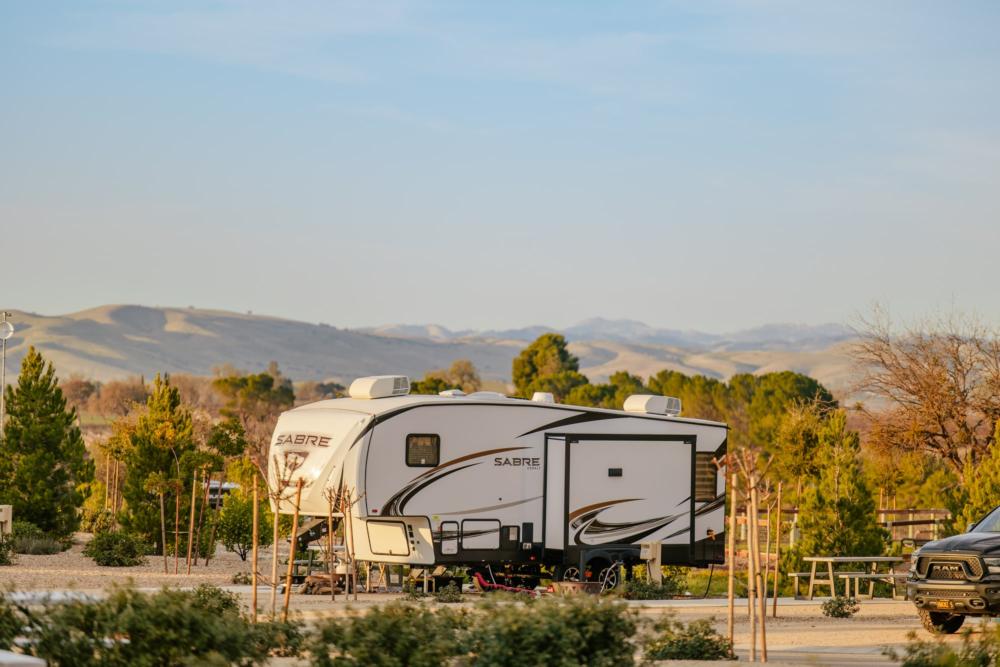 An RV parked in one of the sites