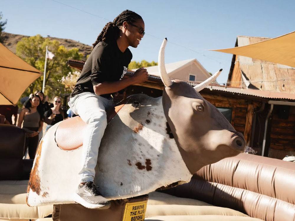 A man on a mechanical bull