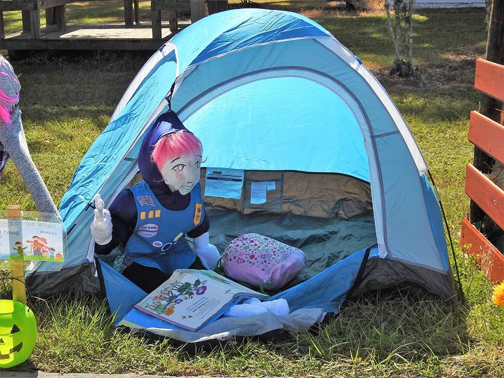 A dummy set up in a tent at GRANDMA'S GROVE RV PARK