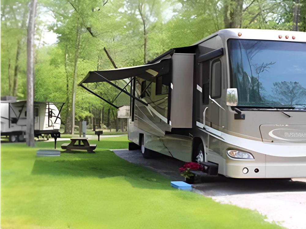 Large RV parked in a site