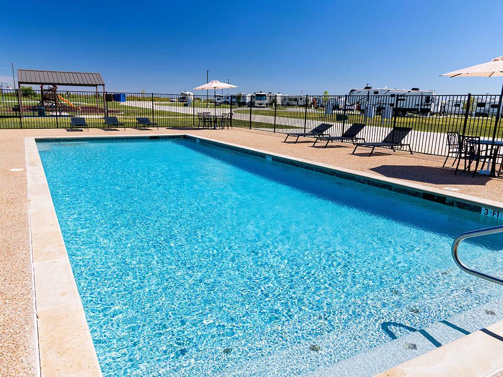 The large rectangular pool at TEXAS RANCH RV RESORT