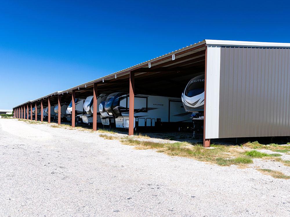 Covered RV storage at TEXAS RANCH RV RESORT