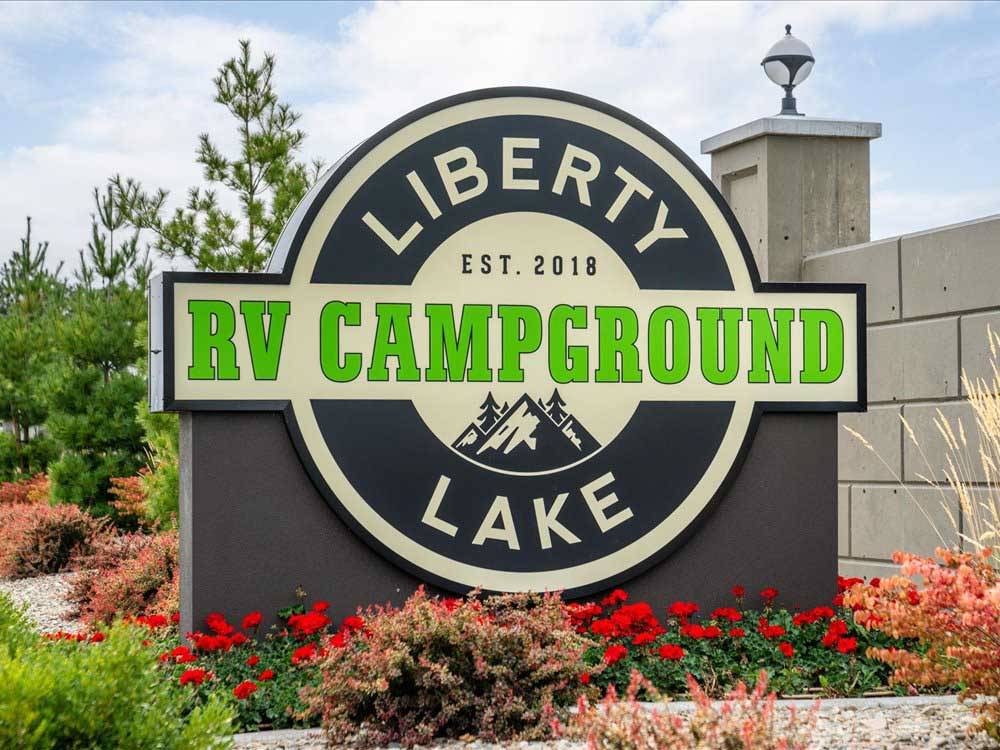 Sign at the campground entrance at LIBERTY LAKE RV CAMPGROUND