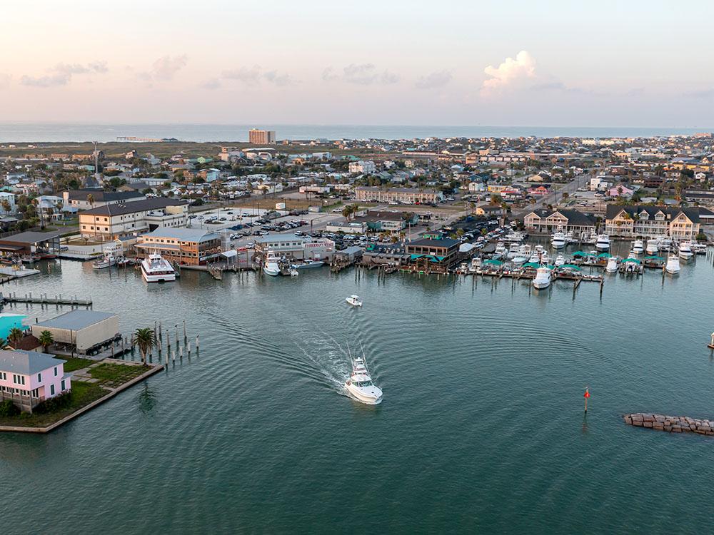 Aerial shot of marina at TROPIC ISLAND RESORT