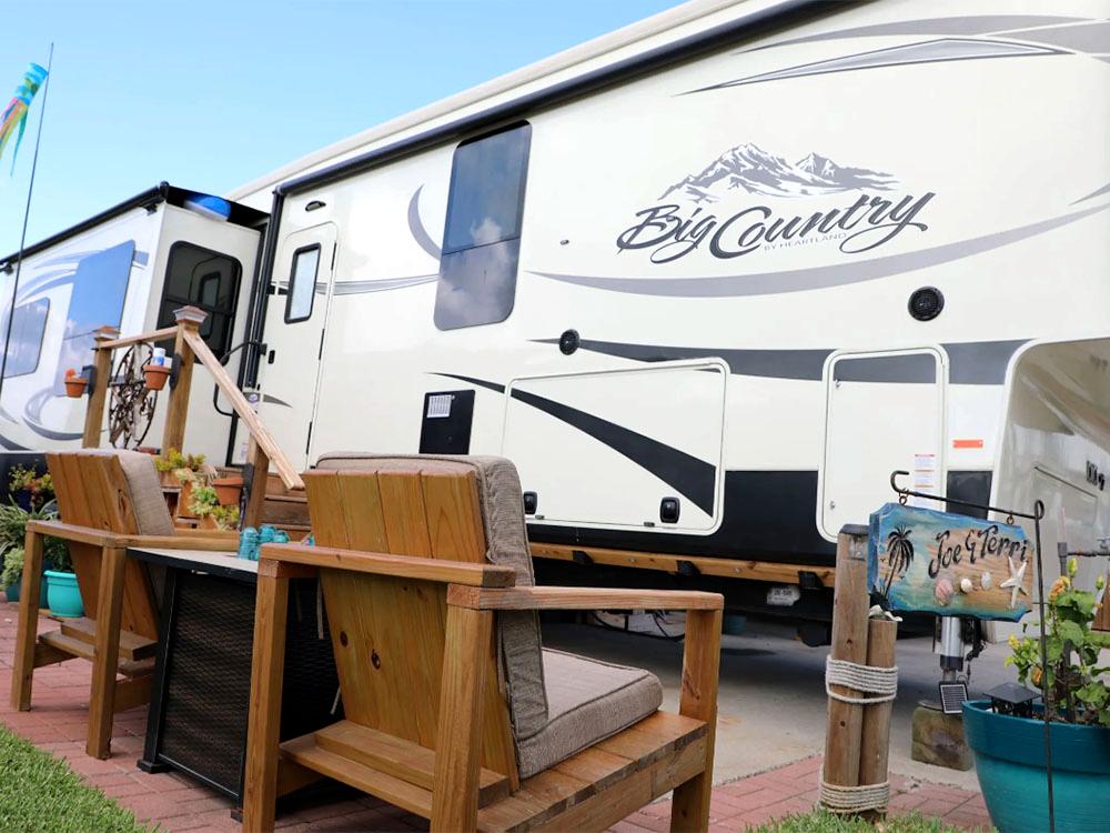 Fifth wheel with porch and sitting area at TROPIC ISLAND RESORT