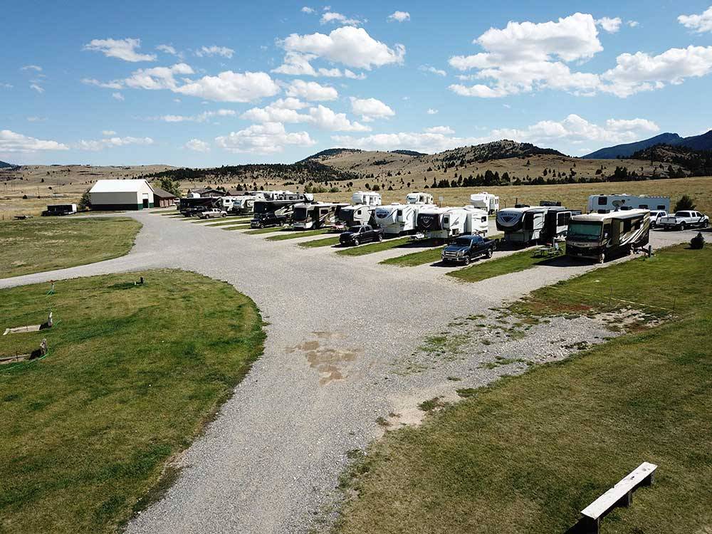 View of gravel road and sites at FAIRMONT RV RESORT