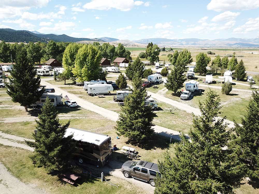 Drone view of spacious RV sites at FAIRMONT RV RESORT