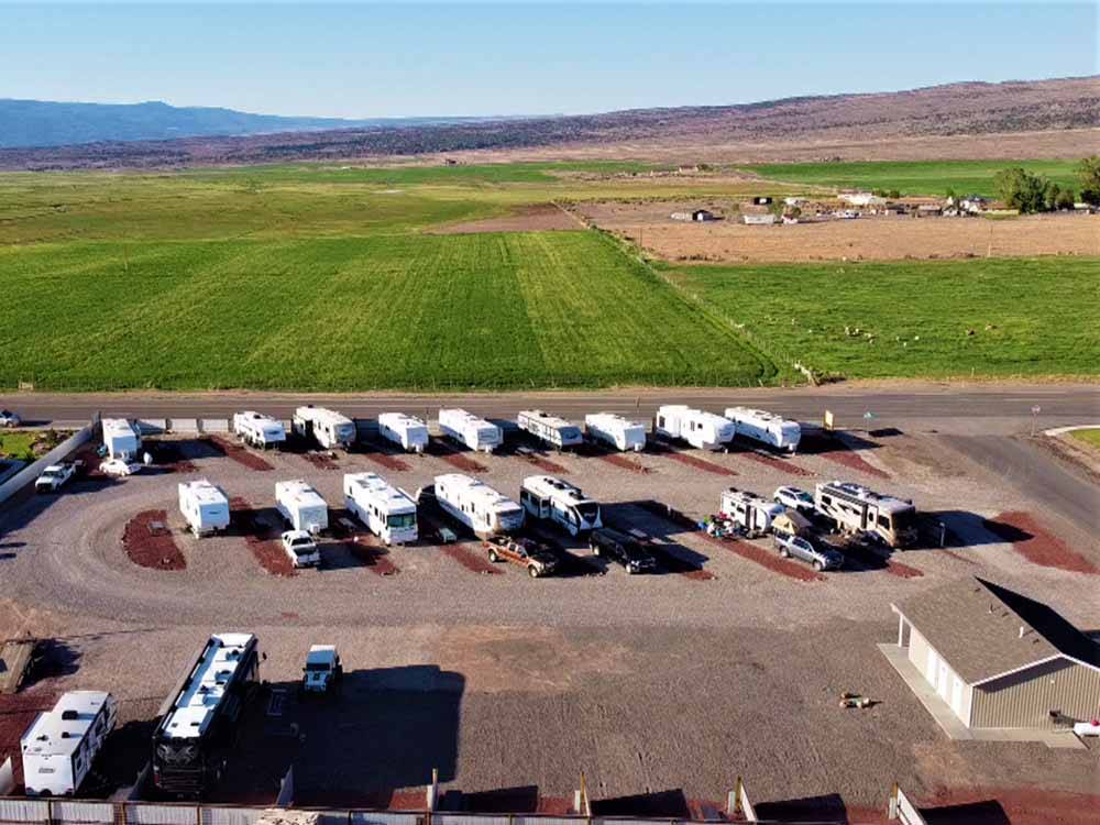 An aerial view of the campsites at FREMONT RIVER RV PARK