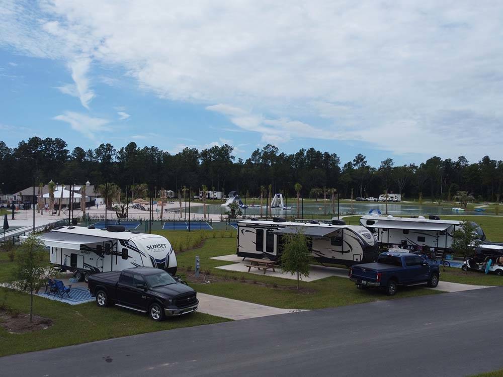 An aerial view of the back in RV sites at ISLAND OAKS RV RESORT