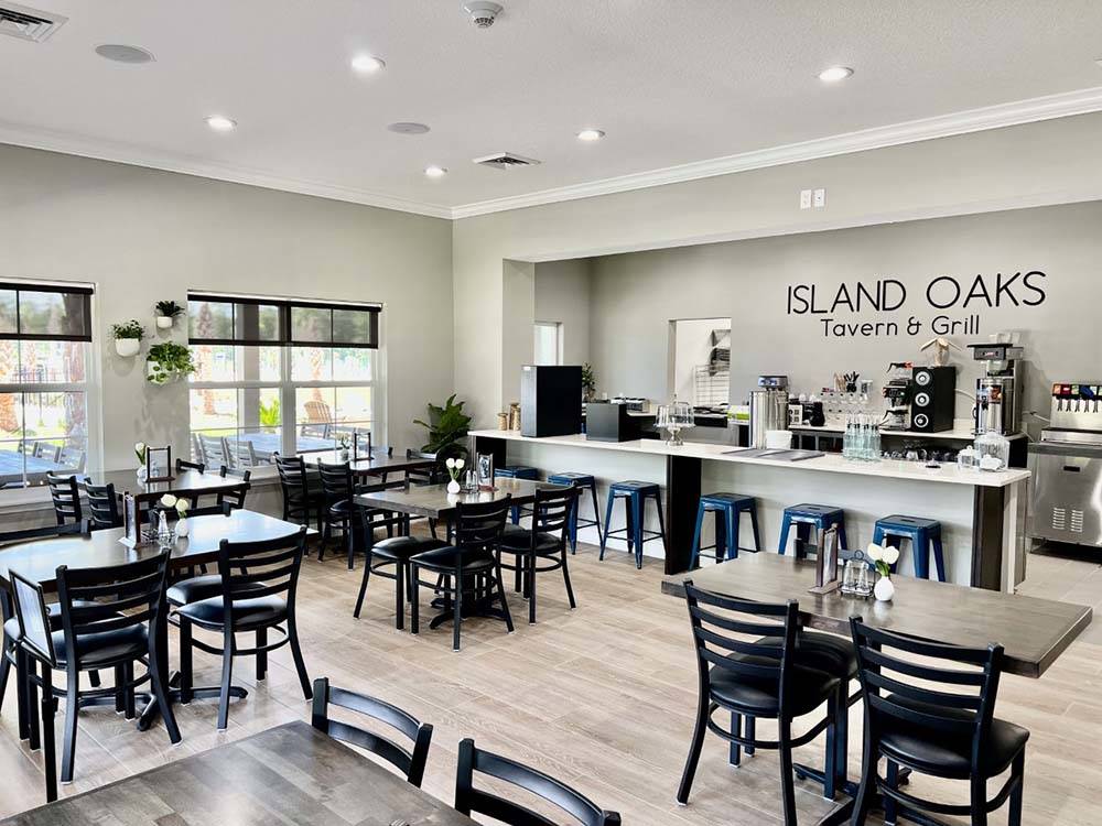 The cafe and seating area at ISLAND OAKS RV RESORT