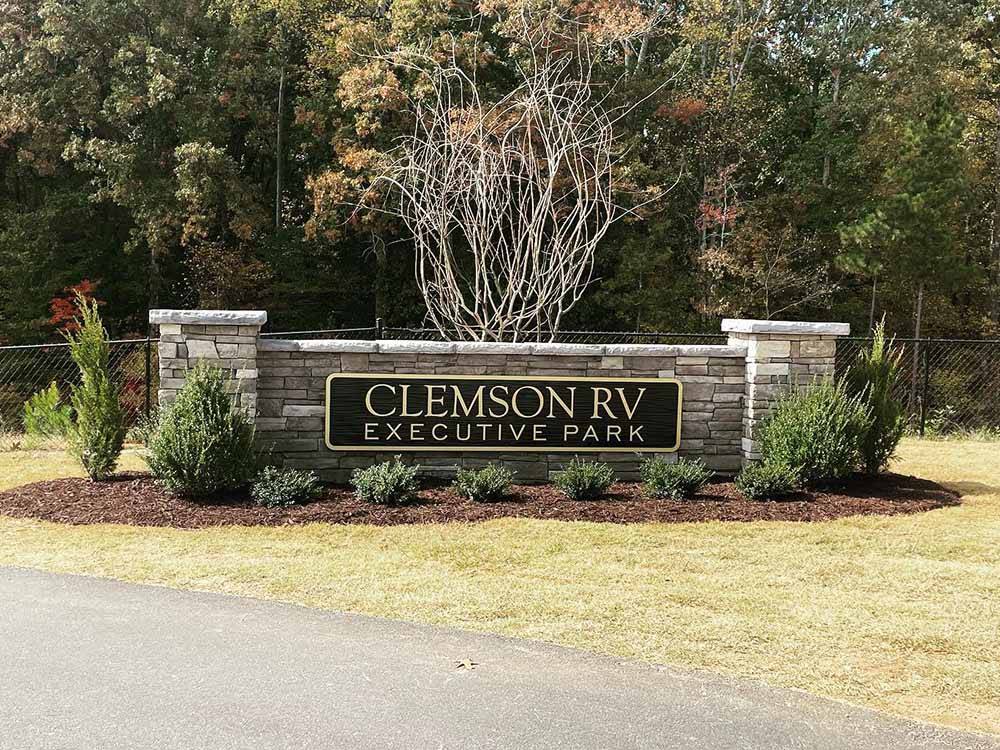 The main business sign outside the entrance at CLEMSON RV PARK AT THE GROVE