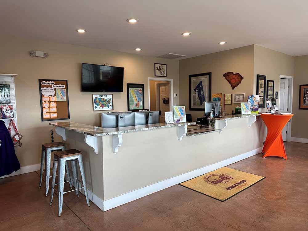 The front desk inside the main office at CLEMSON RV PARK AT THE GROVE