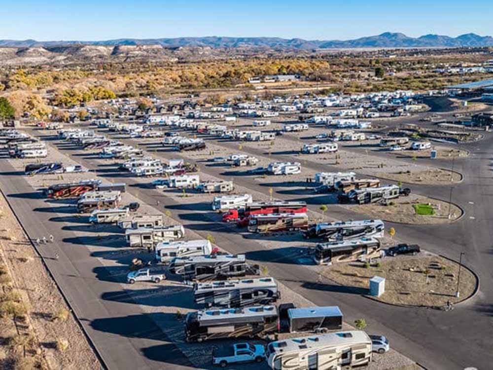 An aerial view of the full RV sites at VERDE RANCH RV RESORT