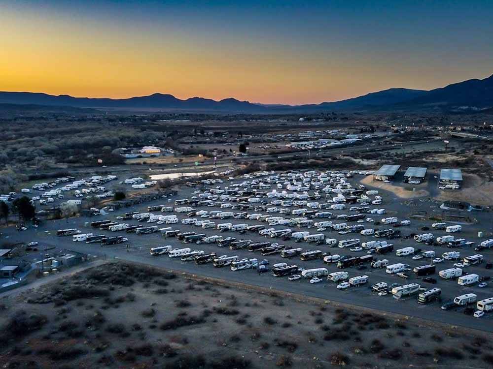A night aerial shot of the RV sites at VERDE RANCH RV RESORT