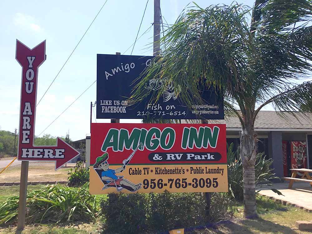 Welcome sign at Amigo Inn & RV Park