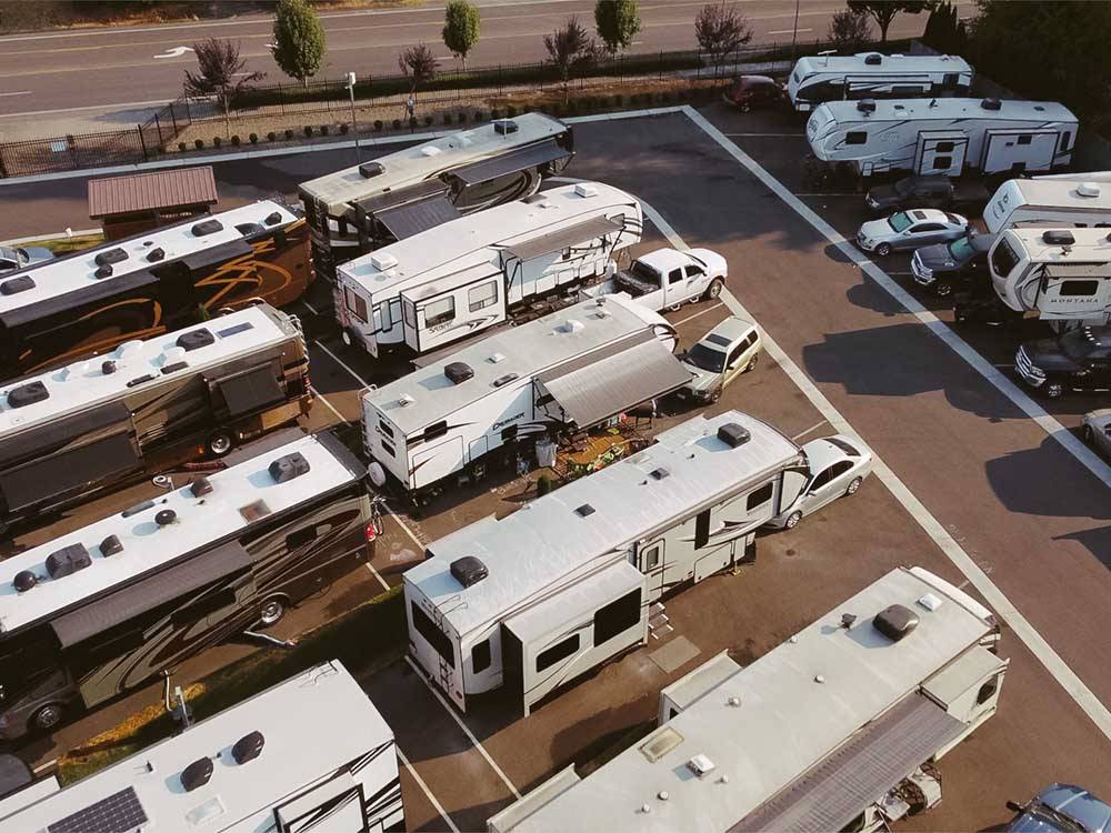 An aerial view of the RV sites at CLARK COUNTY FAIRGROUNDS RV PARK AND STORAGE