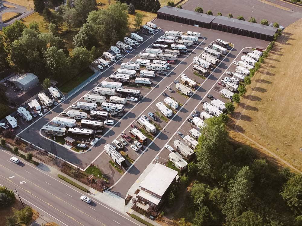An aerial view of all the RV sites at CLARK COUNTY FAIRGROUNDS RV PARK AND STORAGE