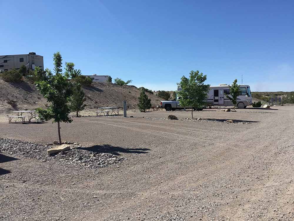 Empty RV sites with trees at DESERT VIEW RV PARK