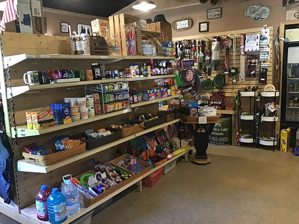 Items for sale inside the store at JENNY'S CREEK FAMILY CAMPGROUND