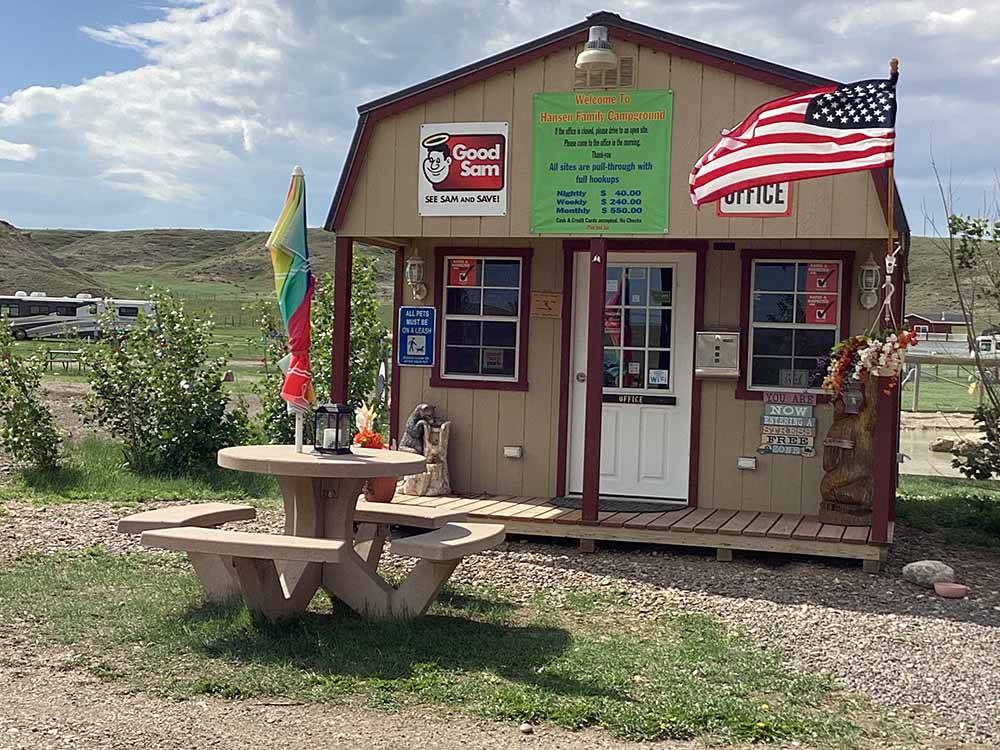 The small registration office at HANSEN FAMILY CAMPGROUND & STORAGE