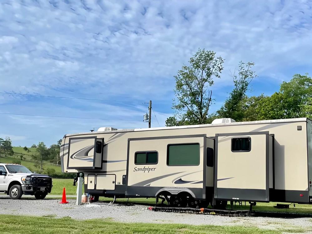 A large fifth wheel with slide outs
