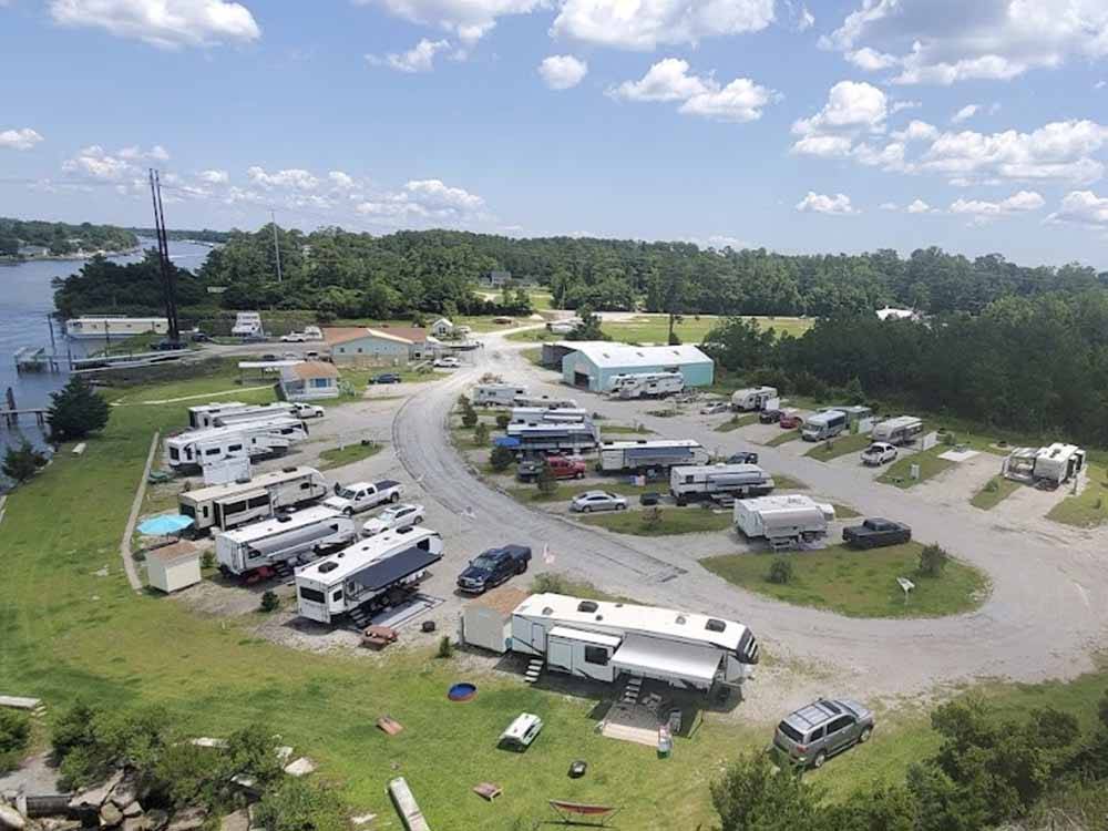 An aerial view of the campsites at BEAUFORT WATERWAY RV PARK
