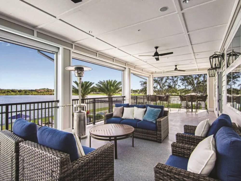 View of the lake from a covered porch