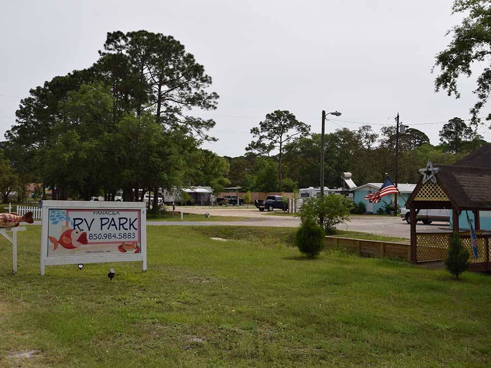 The front entrance sign at PANACEA RV PARK