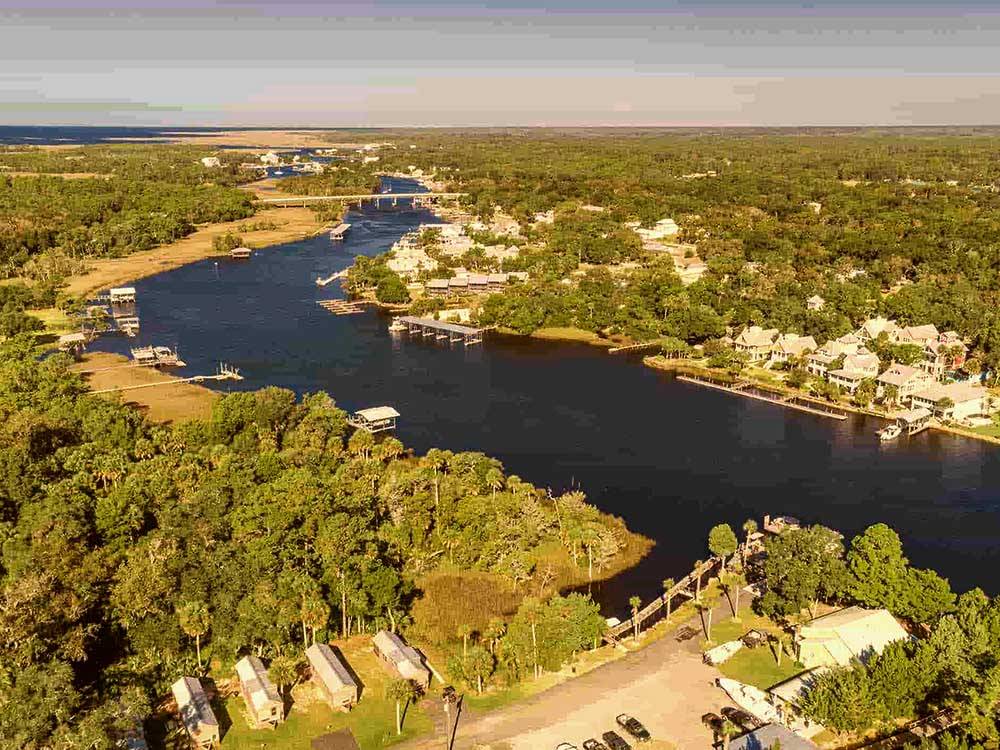An aerial view of the campsite and river at STEINHATCHEE RIVER CLUB