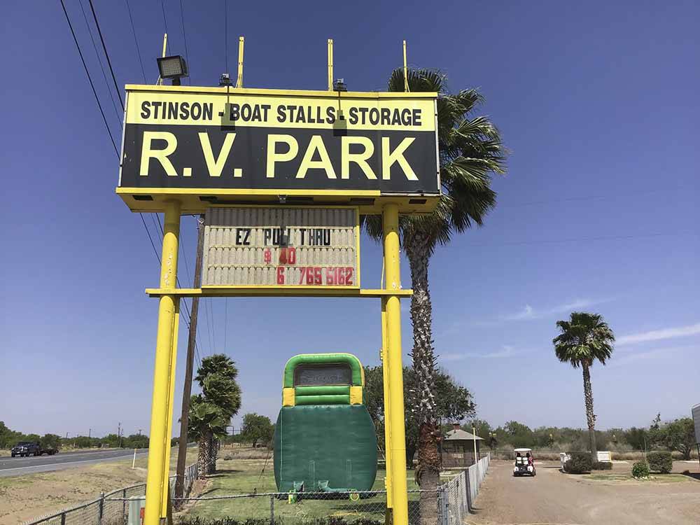 The tall front entrance sign at STINSON RV PARK & STORAGE