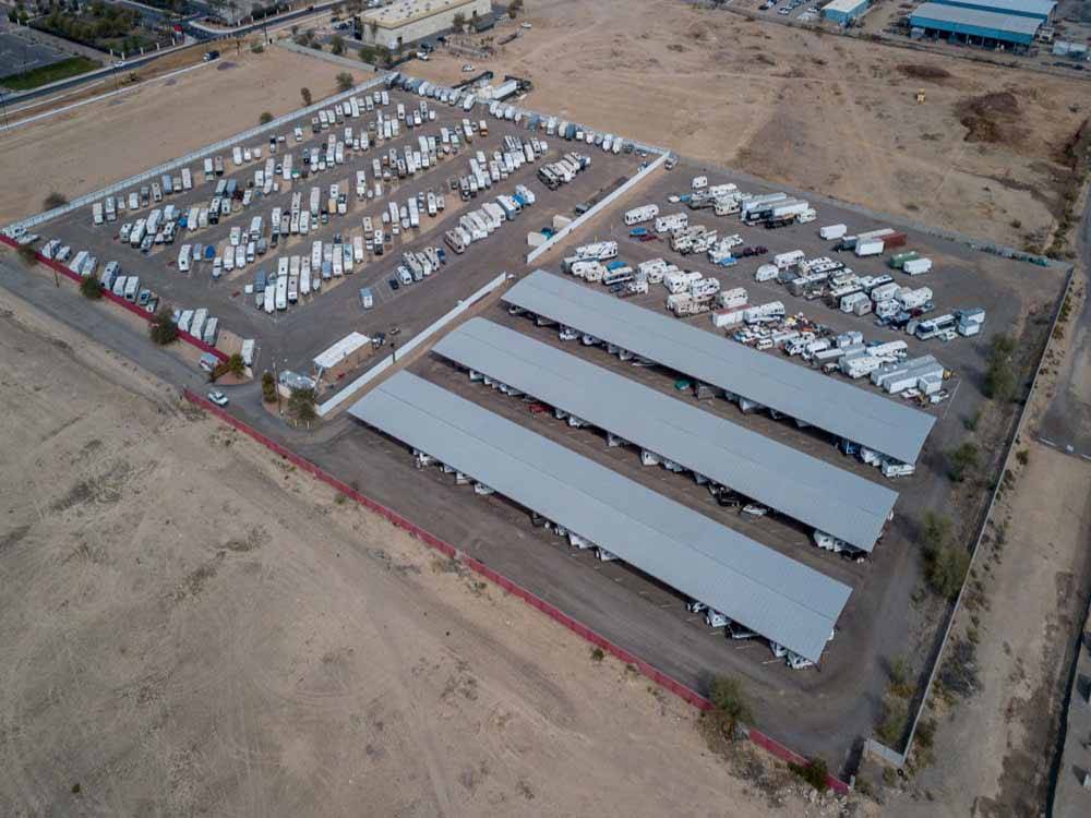 An aerial view of the covered and uncovered storage area at RV VAULT - AURORA