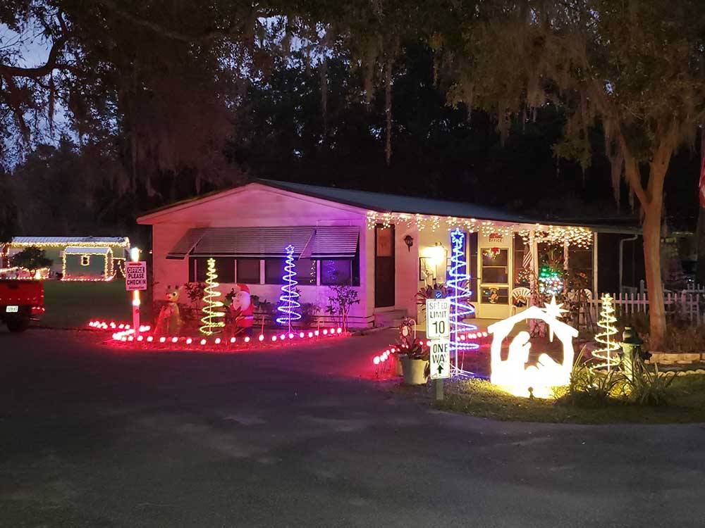 Park office decorated for Christmas at HAINES CREEK RV PARK