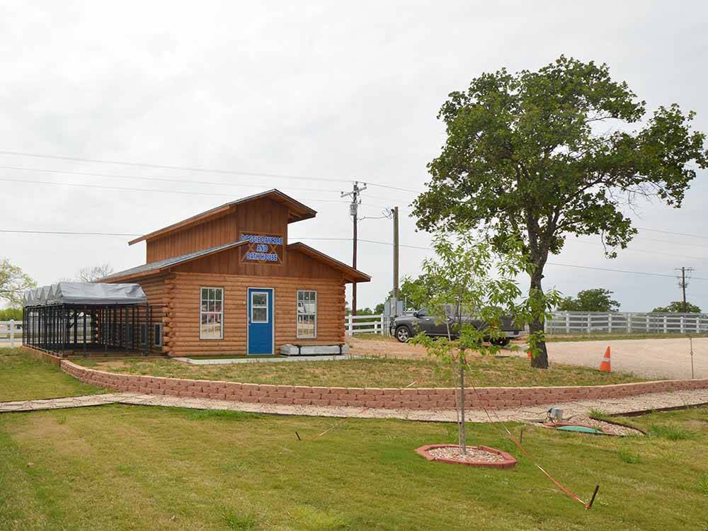 A front view of the main building at FREEDOM LIVES RANCH RV RESORT