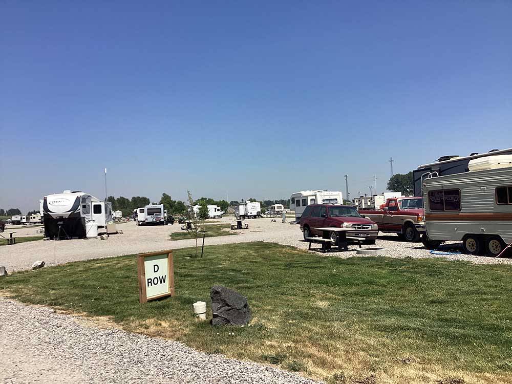 Towable RVs parked on-site at YELLOWSTONE LAKESIDE RV PARK