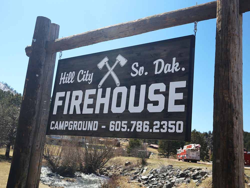 The front entrance sign at FIREHOUSE CAMPGROUND
