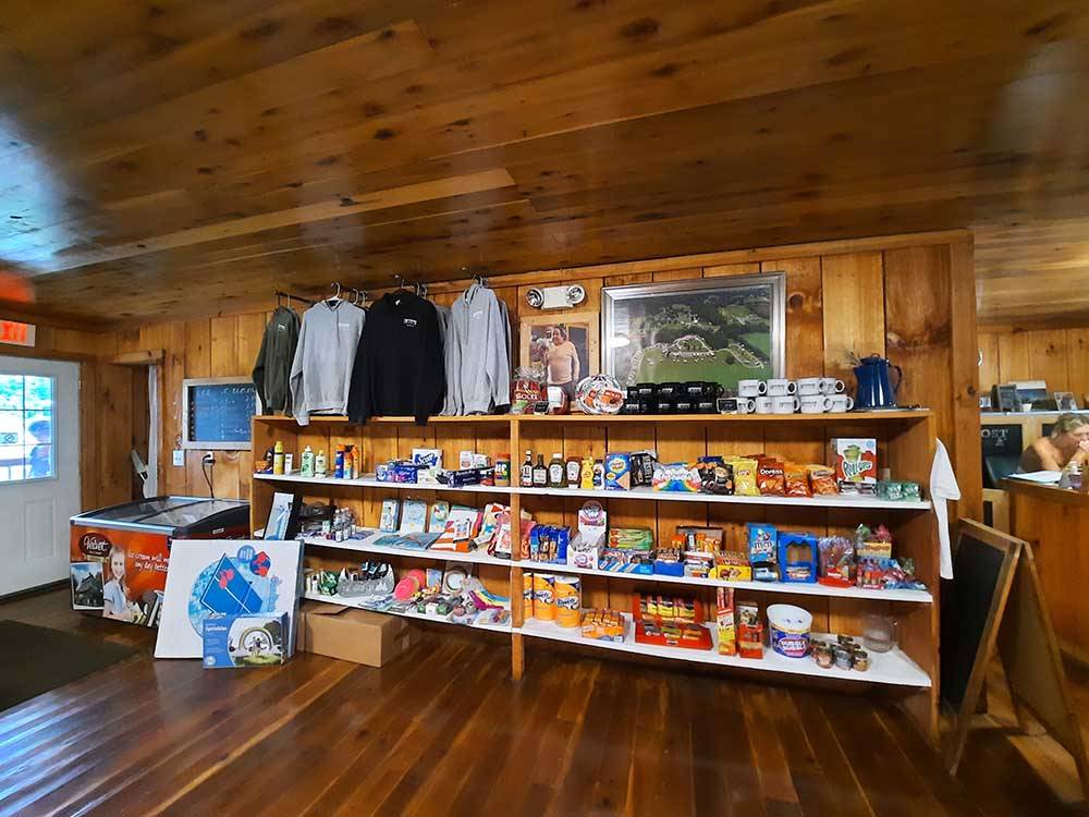 Products on the shelves at camp store at OUTPOST RV PARK & CAMPGROUND