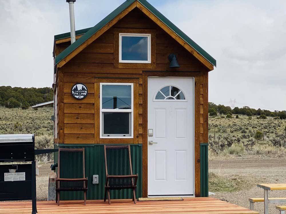 Exterior of Hidden Valley tiny home model at TRAIL & HITCH RV PARK AND TINY HOME HOTEL