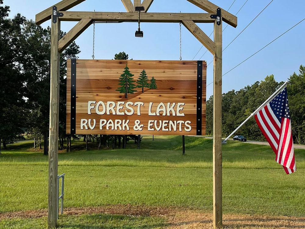 Sign at entrance of the park at FOREST LAKE RV PARK & EVENTS