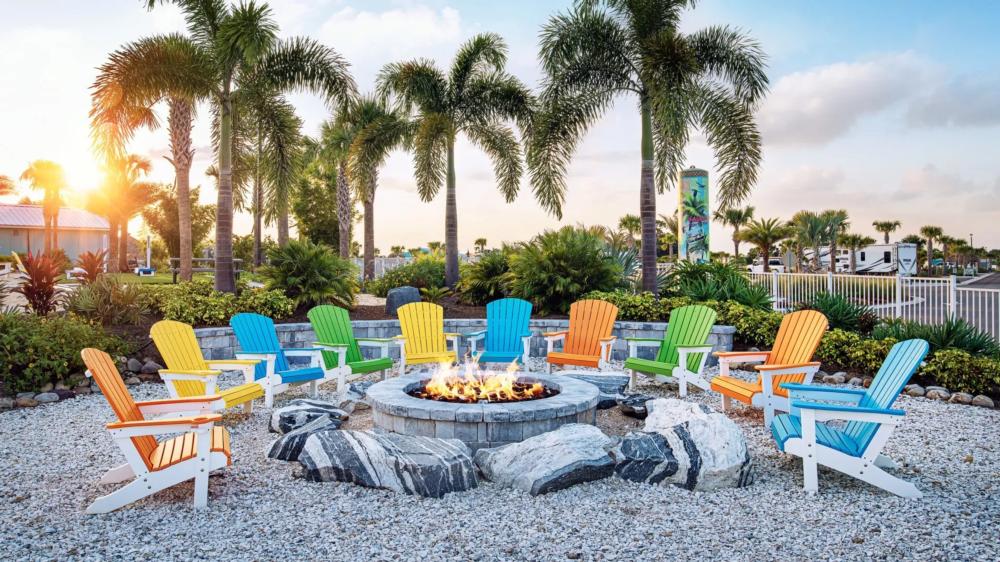 Colored Adirondack chairs at Camp Margaritaville