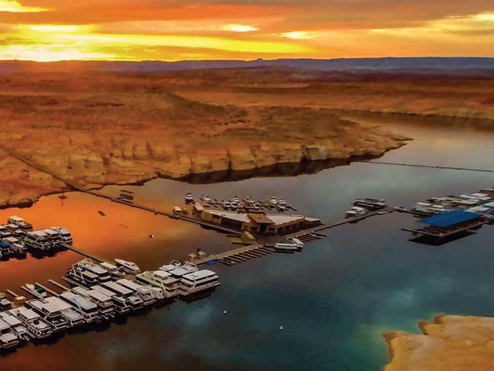 An aerial view of the RV sites at ANTELOPE POINT MARINA RV PARK