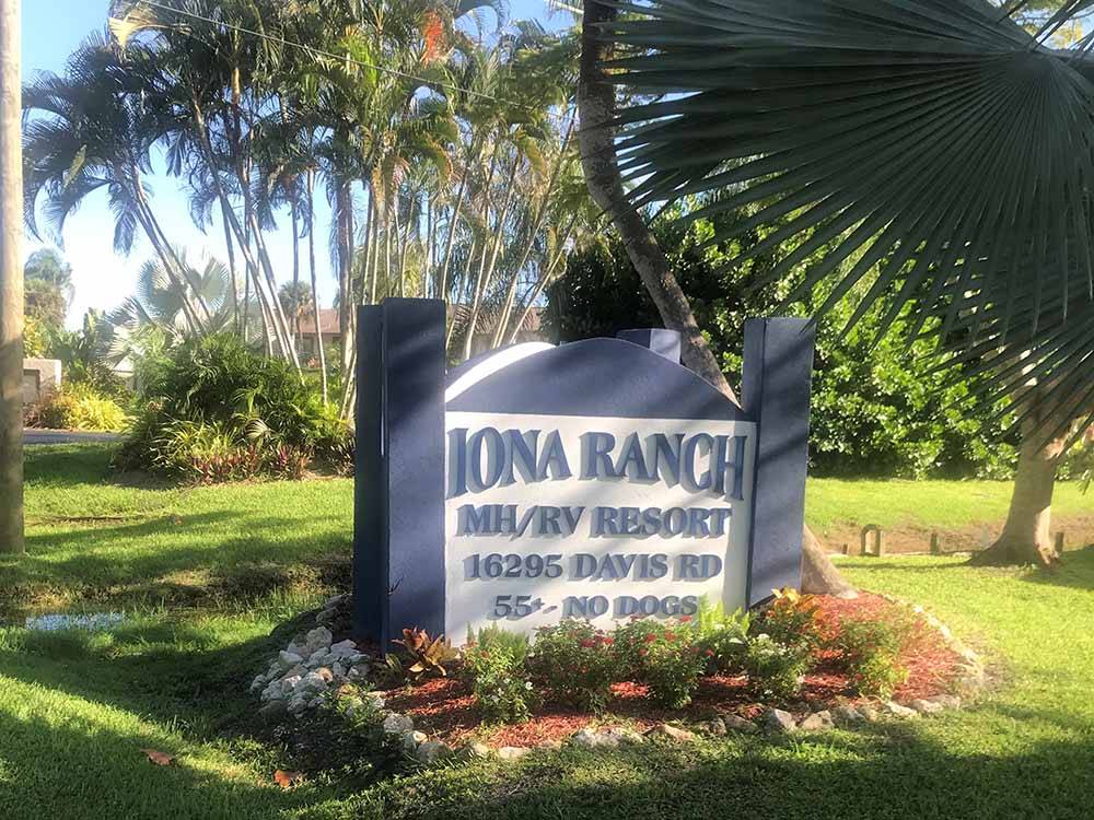 The front entrance sign at IONA RANCH MHRV RESORT