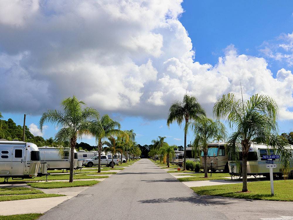A paved road leading to RV sites