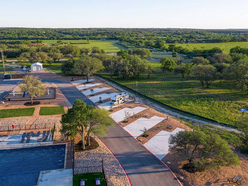 Aerial view of the some of the sites at Jetstream RV Resort at Stone Oak Ranch