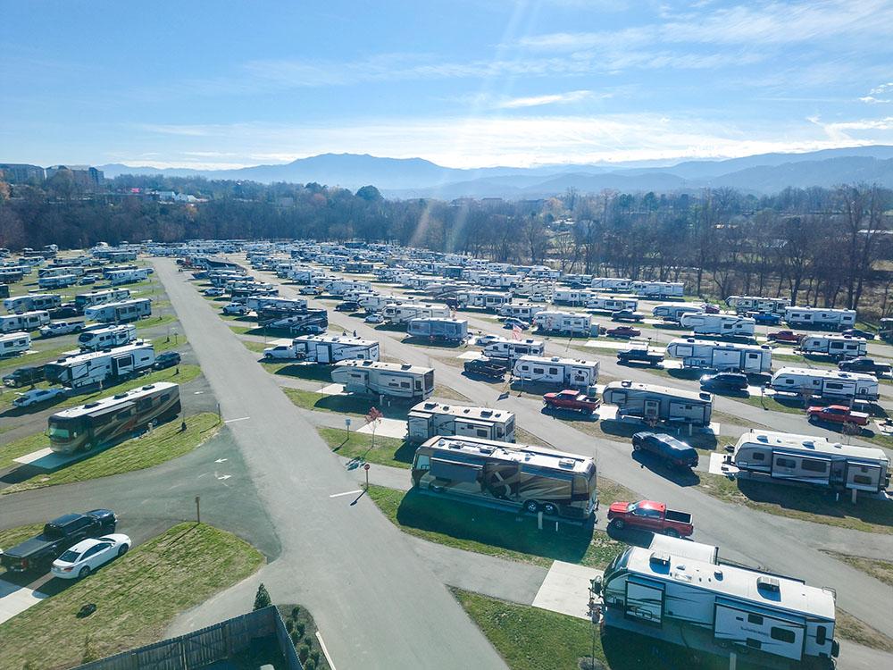 Aerial view of sites at PIGEON FORGE LANDING RV RESORT