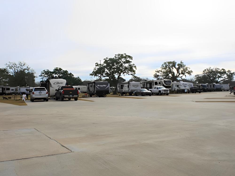 Parked trailers at site Brazoria RV Park