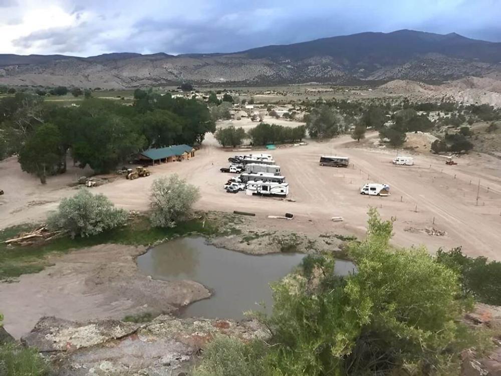 Aerial view of sites and grounds at Sevier River RV Park