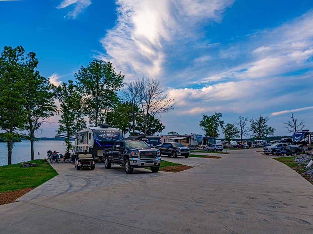 Back in paved RV sites by the water at FOUR CORNERS RV RESORT